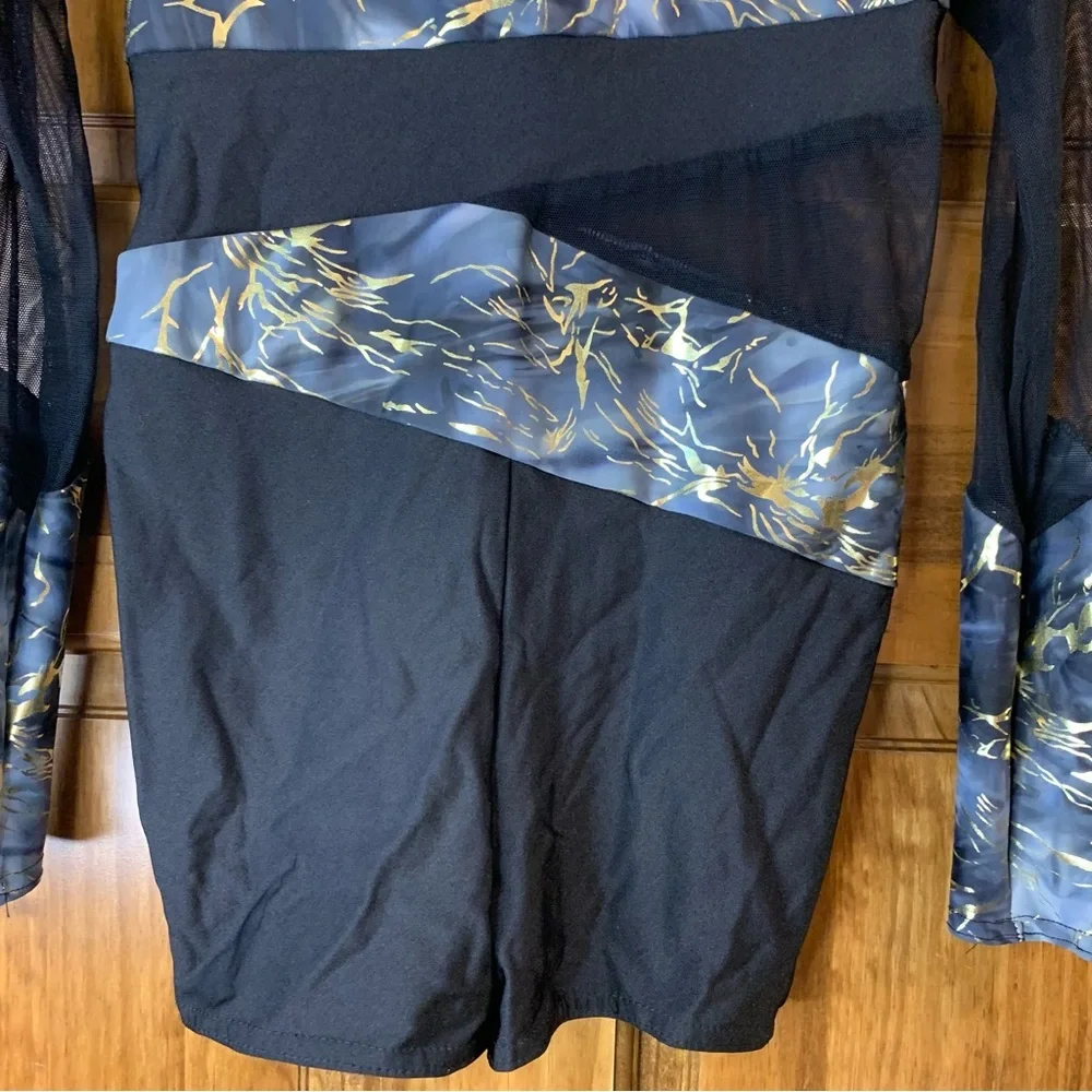 A Wish Come True girls medium black/gold lyrical acro dance costume leotard